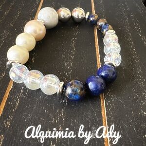 COPY - Lapis aura Quartz chunky beaded bracelet maximalism